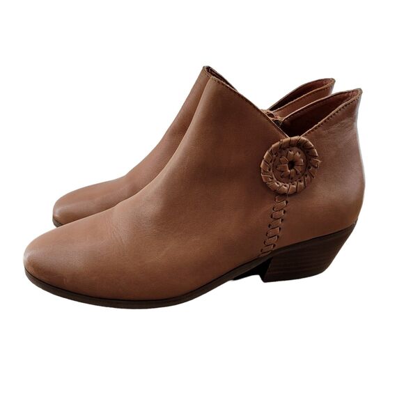 Jack Rogers Peyton Ankle Boots Size 7 Light Brown Leather Whipstitching Low Heel - Picture 7 of 10